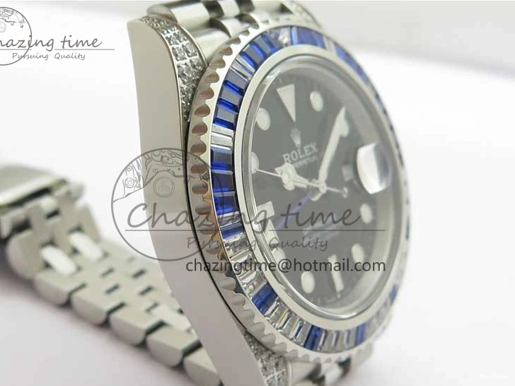 MiroTime 0401 GMT-Master II White Blue Diamonds Bezel 904L Steel GMF Best Edition Black Dial On Jubilee Bracelet SA3285 CHS V Original 2579